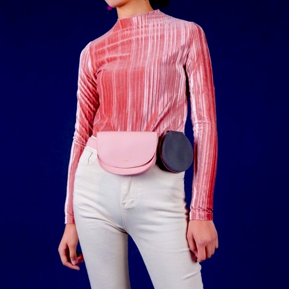 Pink and Gray Double Fanny Pack Belt Bag